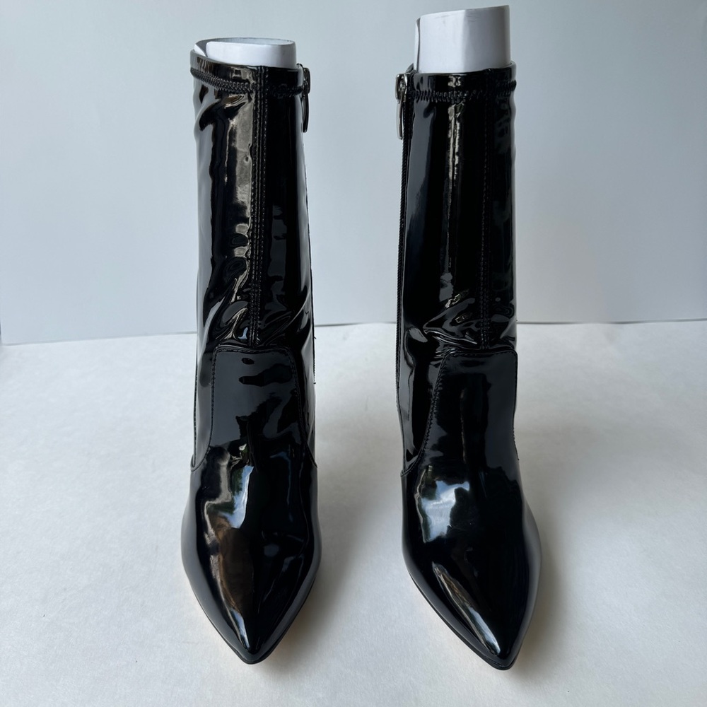 Nine West Black Patent Ankle Booties | Pointed Toe Stiletto Heel Like New - Picture 4 of 9
